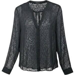 Theory Velvet Burnout Blouse Womens XS Black Silk Blend Sheer Leopard Luxury